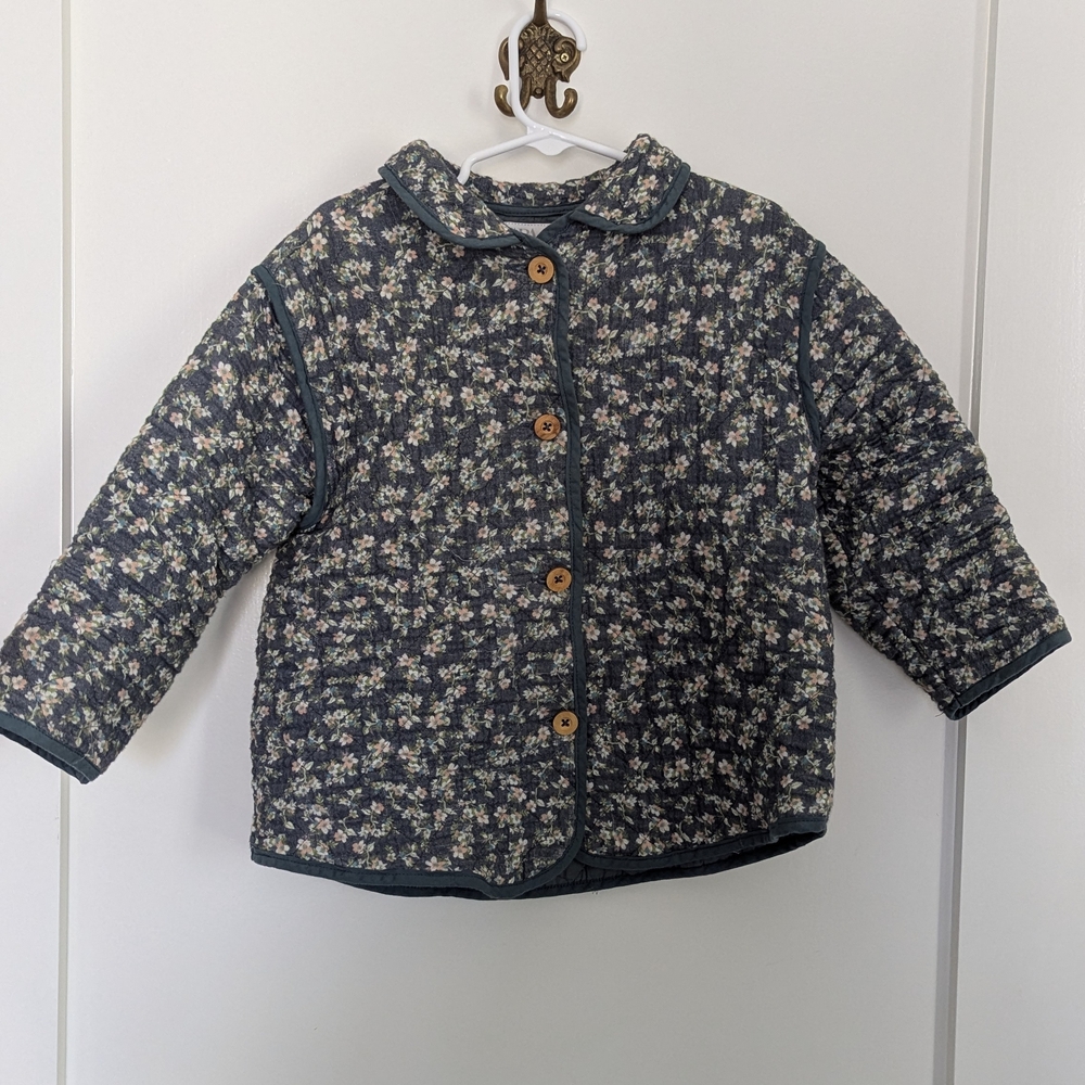 Zara Kids Floral Puffer Jacket - Navy and Cream